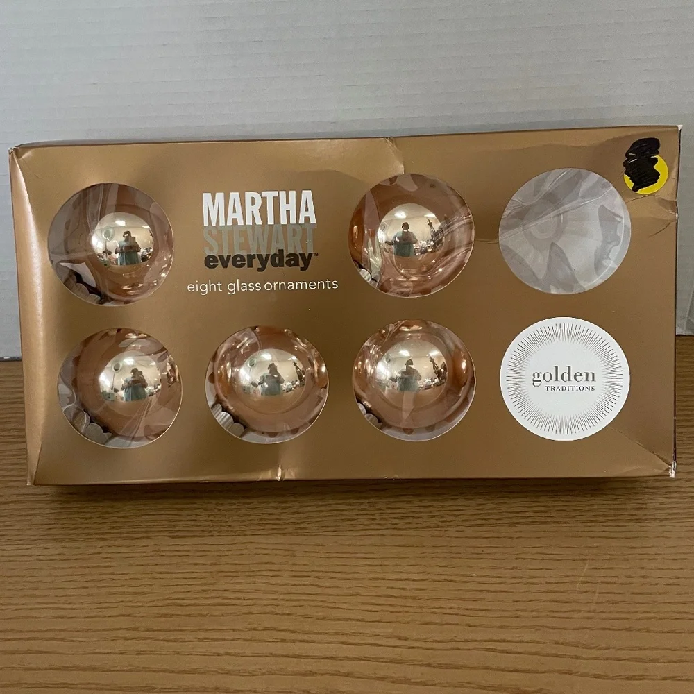 Vtg Martha Stewart Everyday Glass Christmas Ornaments Set of 7 Golden Traditions